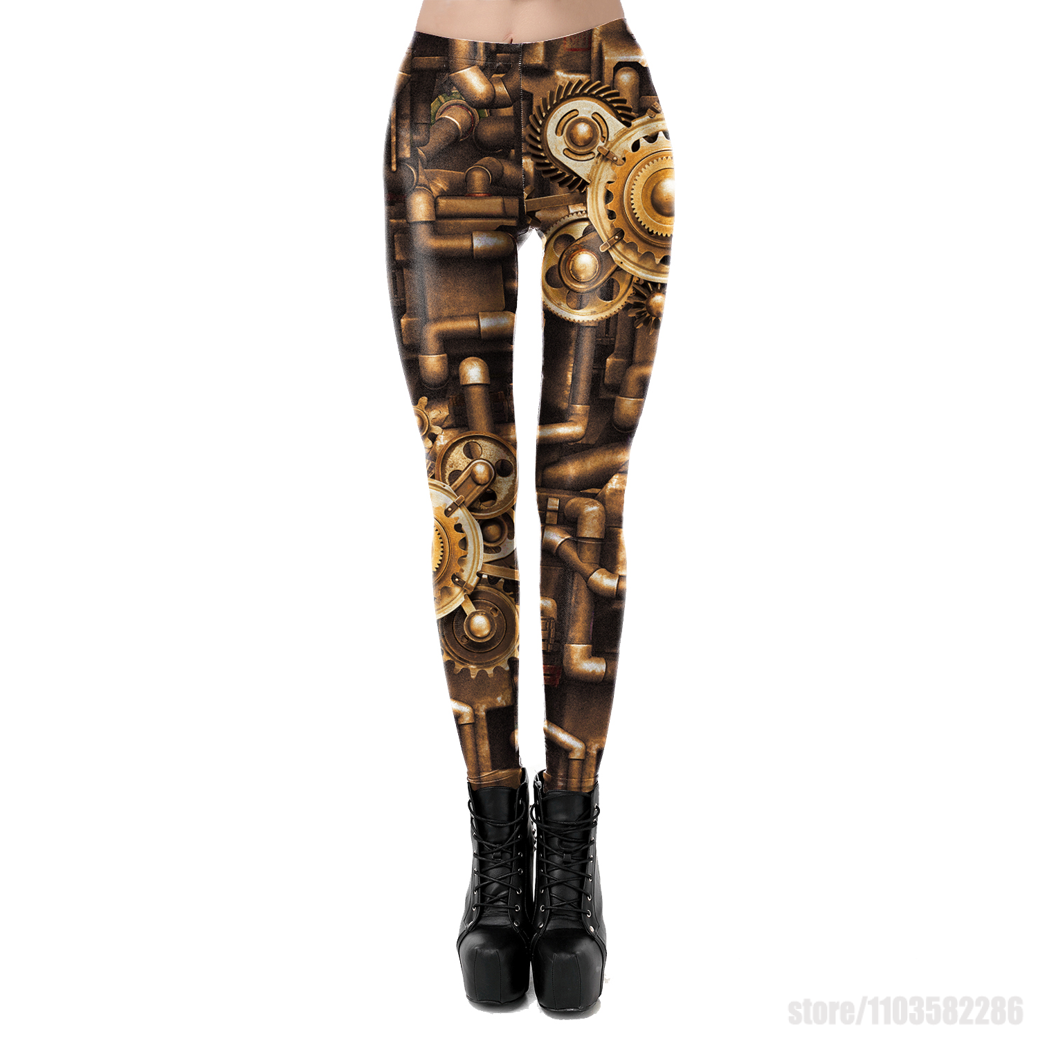3D Printing Gears - Metal Punk Tayt Gotik Kadın Pantolon